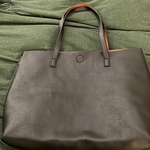Black and brown reversible, leather tote / boho bag